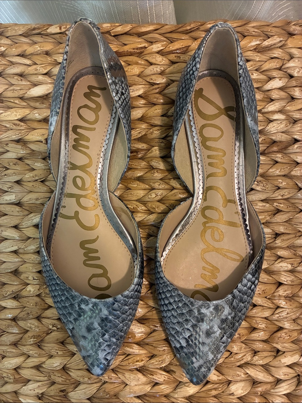 Sam Edelman Gray Snake-Print D'Orsay Pointed Flats